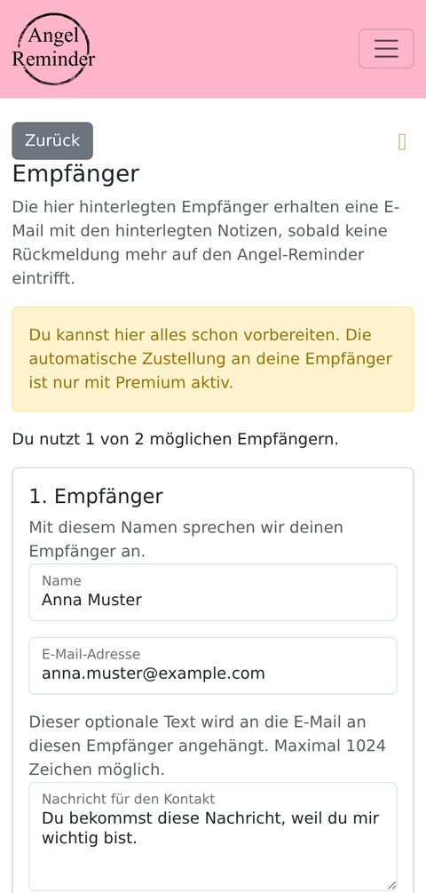 Liste des destinataires dans Angel Reminder