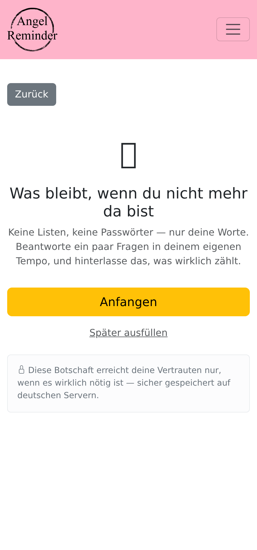 Geführter Abschiedsbrief mit Fragen in Angel Reminder