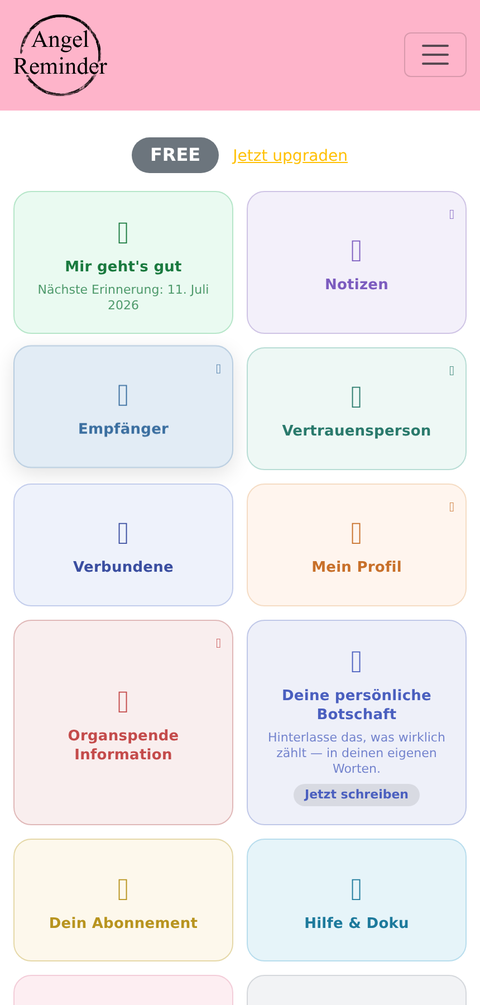 Menu principal avec tuiles, badge d'offre et indicateur de progression